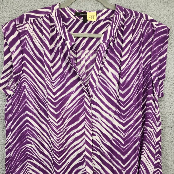 BCBGMAXAZRIA Tosha Women's Medium Purple/White Silk Chevron Button Up Mini Dress - Picture 7 of 13